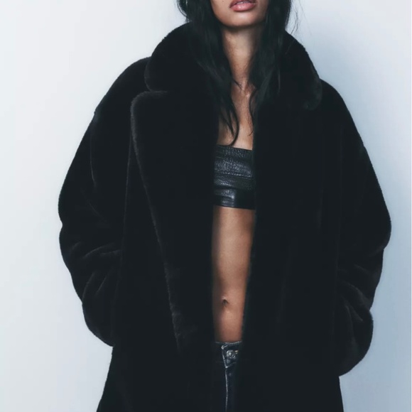 ZARA Plush Faux Fur Coat - Picture 2 of 6